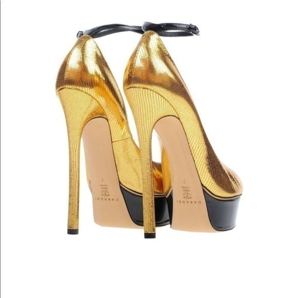New in box Casadei Gold high heels rare Edition platform shoes US 9 - Picture 3 of 7